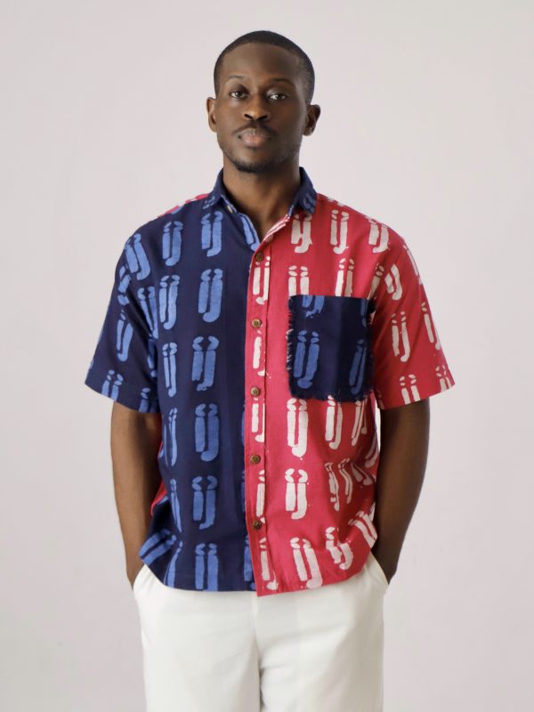 IJ Patchwork Blue/Pink Short Sleeve Shirt