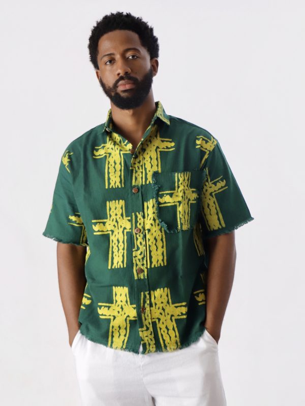 Uncle Frayed Green Shirt