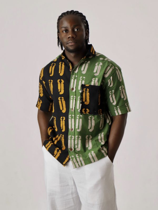 IJ Patchwork Black/Green Short Sleeve Shirt